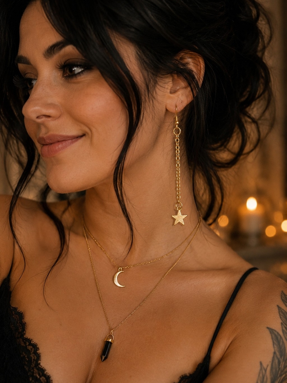 ⭐✨Star Celestial Gold Tone Long Chain Dangle Earrings✨⭐